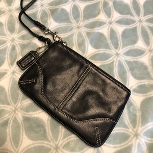 Really Nice  Coach Black Leather Zip Wristlet